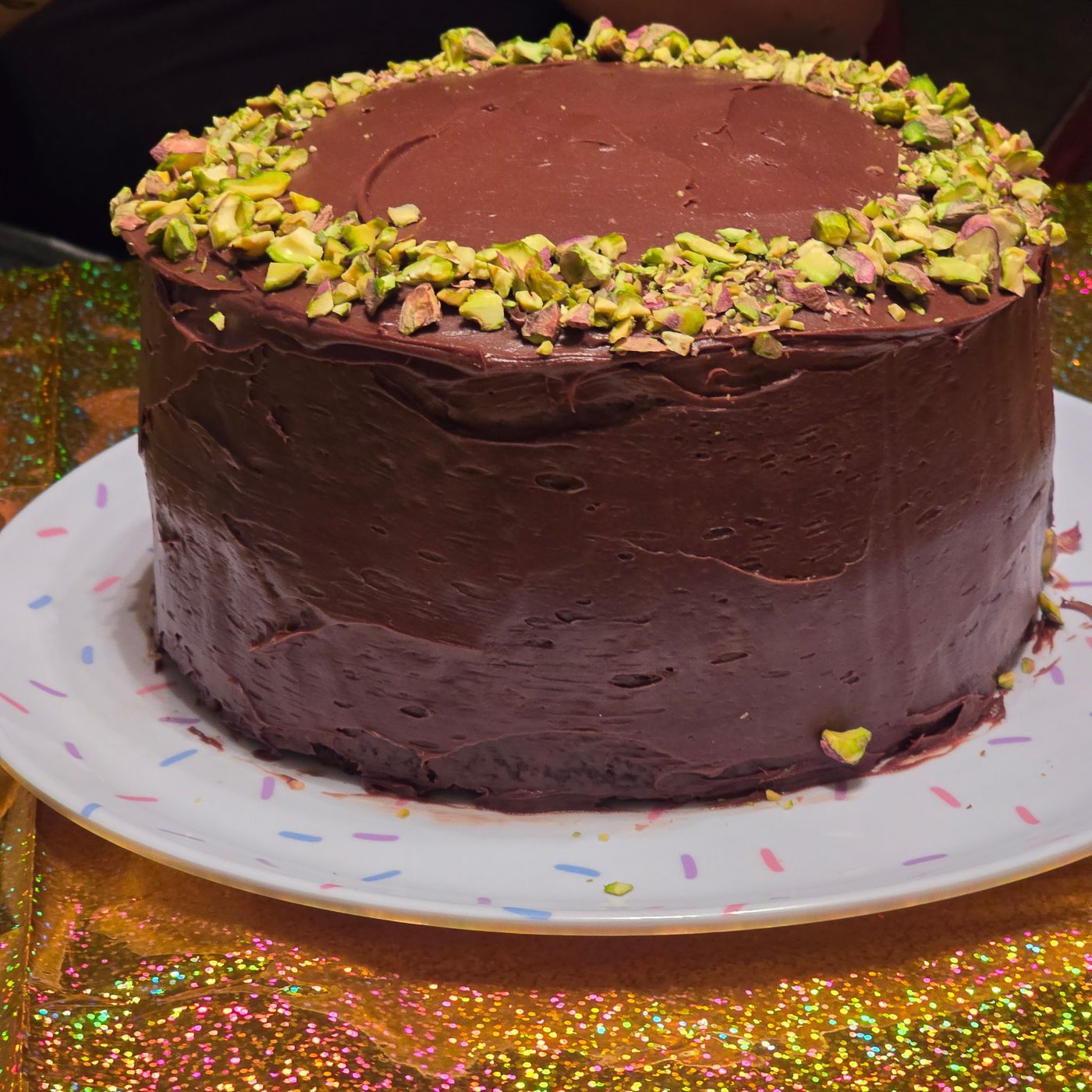 Dubai Chocolate Cake with pistachio topping from Lucky Gluck Bakery