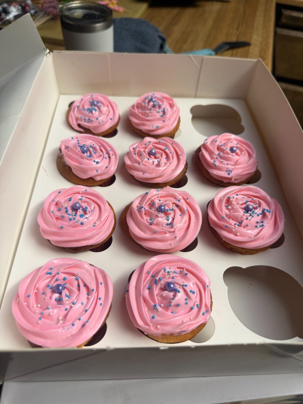 Pink frosted cupcakes from Lucky Gluck Bakery